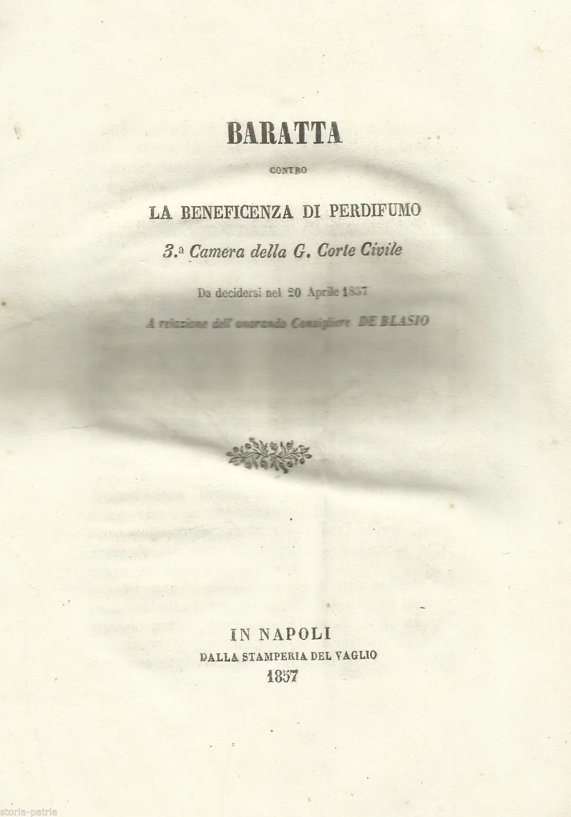 Allegazione Giuridica Perdifumo Salerno 1857 Beneficienza Baratta