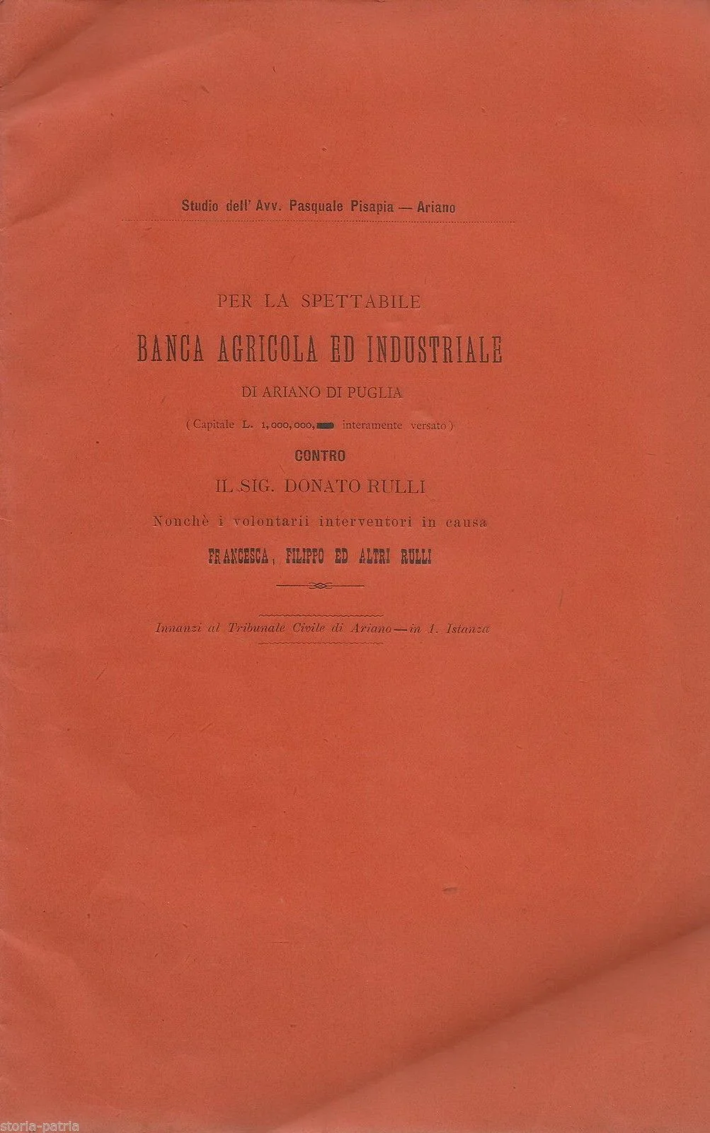 Banca Agricola Ariano Contro Rulli 1889 Allegazione Giuridica