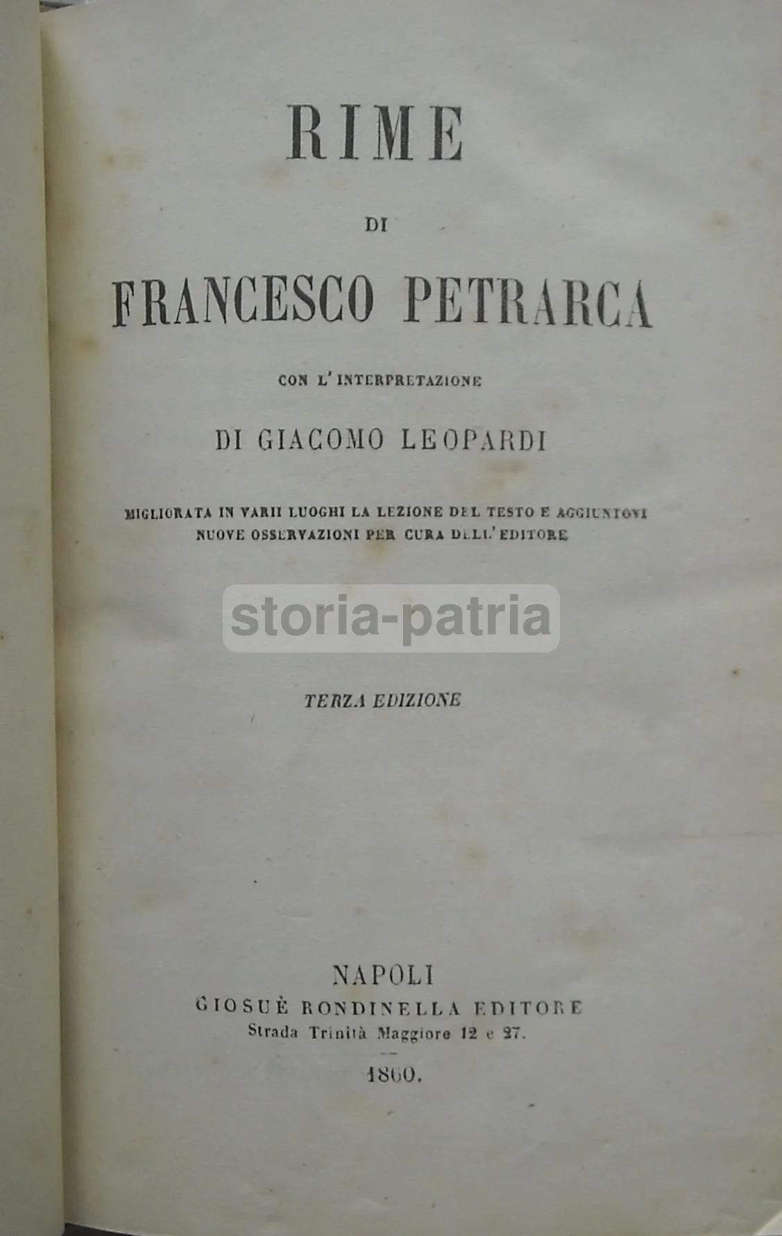 Rime Di Petrarca Con Interpretazione Leopardi Napoli 1860 Rara, foto 2 di 7