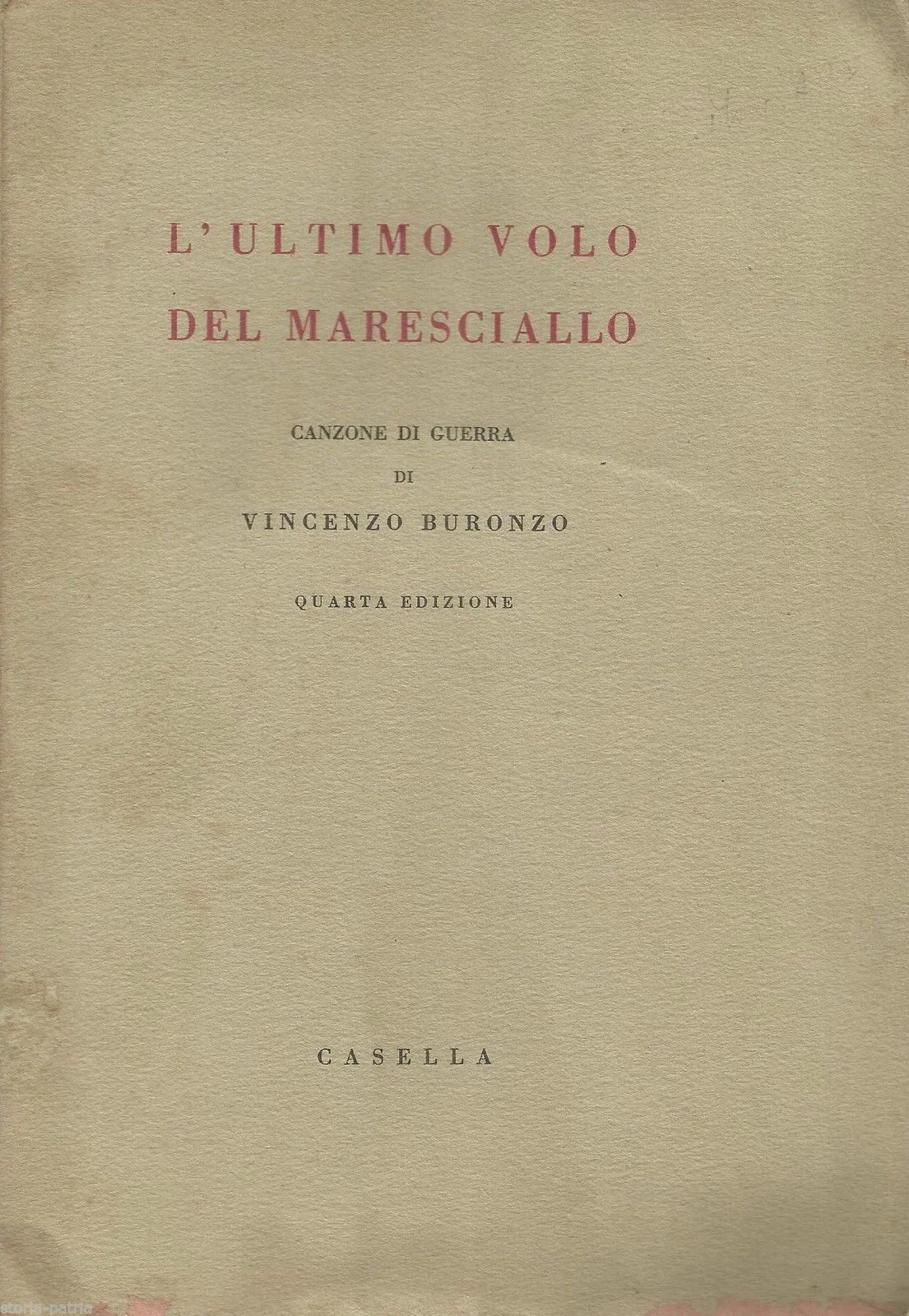 L'Ultimo Volo Del Maresciallo Balbo. Canzone Di Guerra, 1941, Napoli