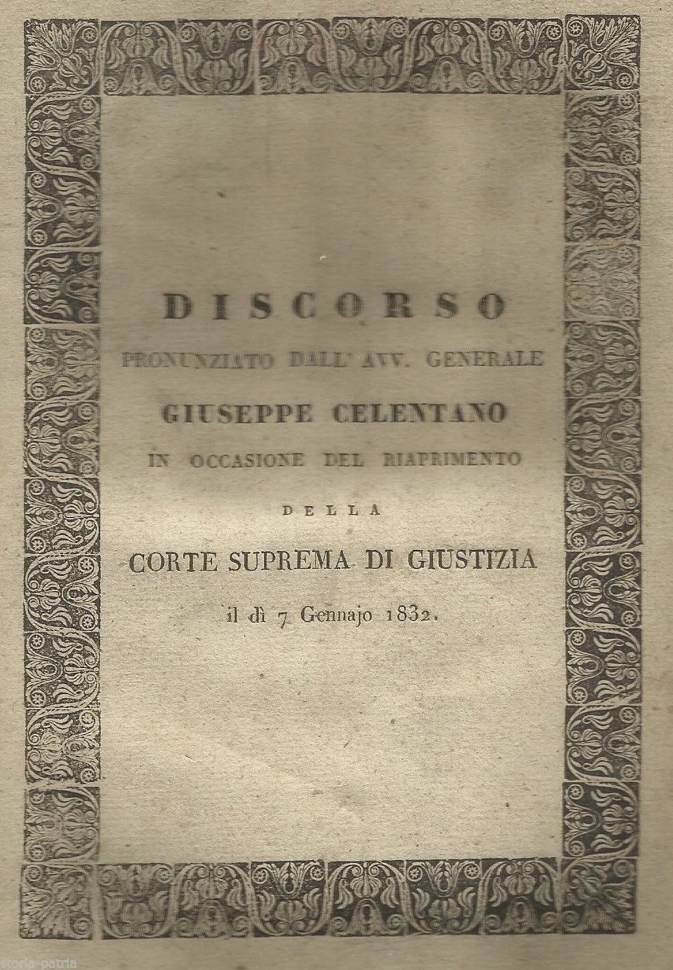 Discorso Inaugurale Corte Suprema Di Giustizia Napoli 1832 Celentano