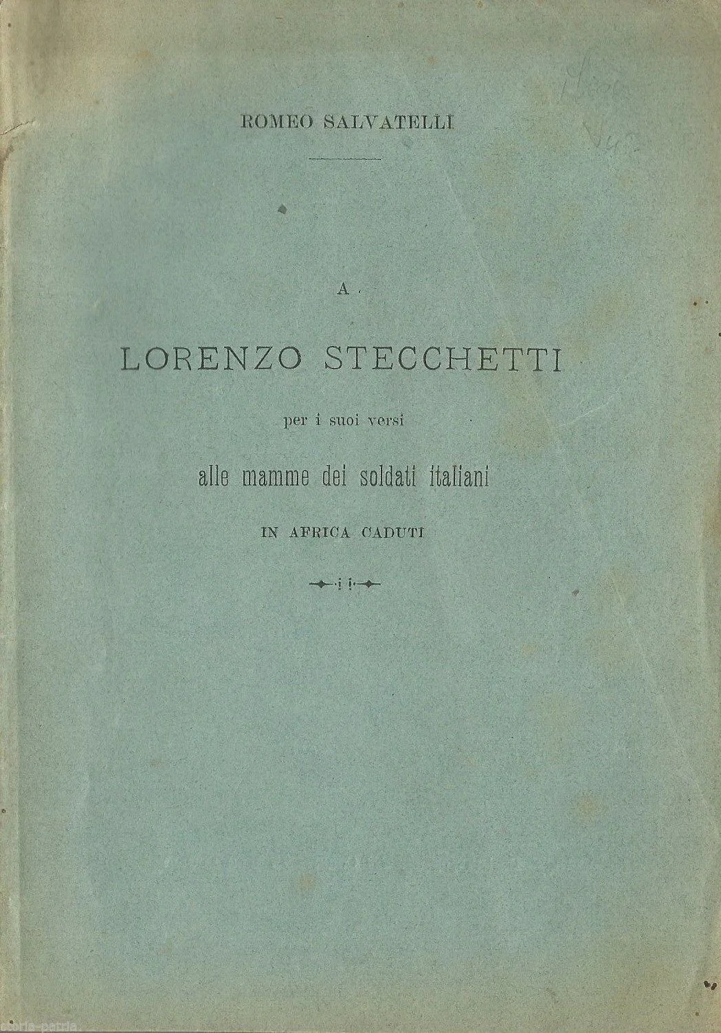 Salvatelli: Versi Ai Caduti In Africa (Bari, 1896) Edizione Rara