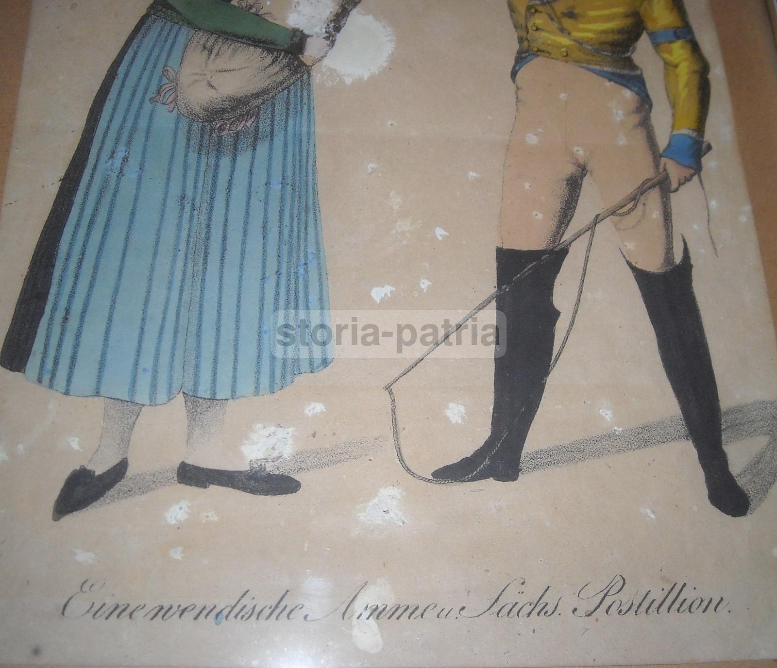 Antica Stampa A Colori, Postiglione In Divisa, Tromba E Frusta, Maternita, Neonato immagine 4