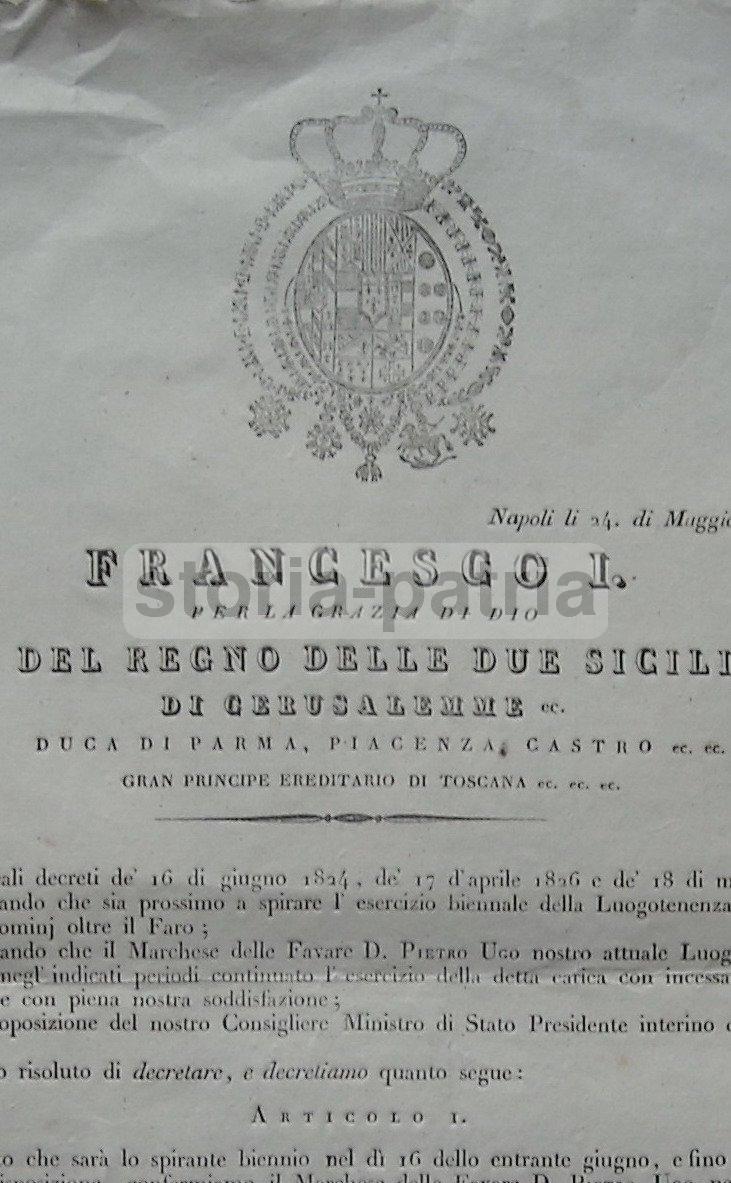 Antico Editto Borbonico, Stemma Araldico, Pietro Ugo, Marchese Delle Favare, Tommasi immagine 1
