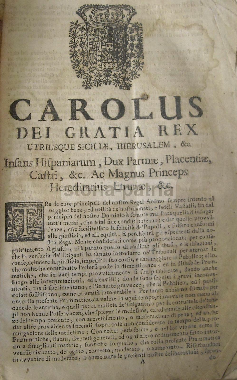 Araldica, Borboni, Giuridica, Giustizia, Tribunali, Napoli, Snellimento Processi, 1738 immagine 1