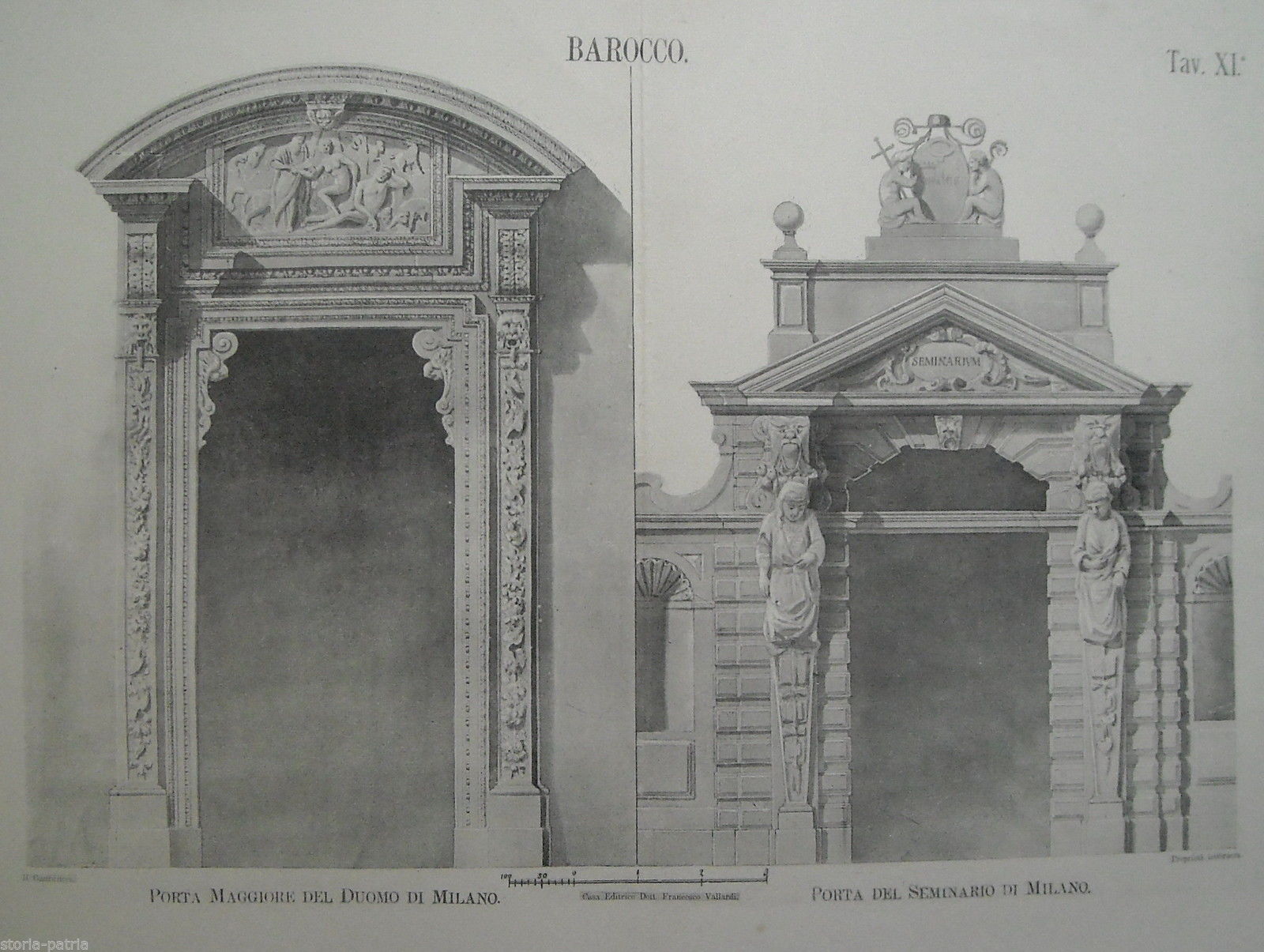 Architettura, Milano, Porte Barocche, Duomo, Seminario, Bella Antica Stampa, Vallardi immagine 1