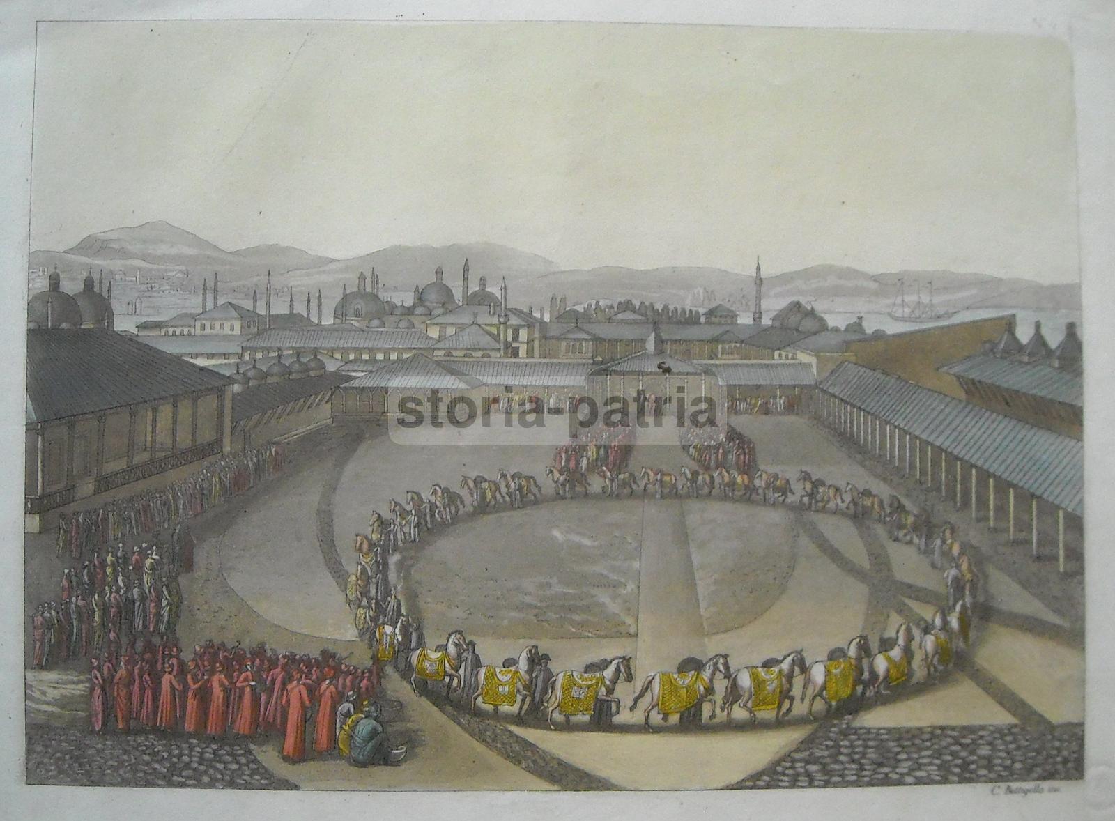 Architettura Orientale, Animata Veduta, Parata, Turchia, Istanbul, Artista Battigella immagine 1