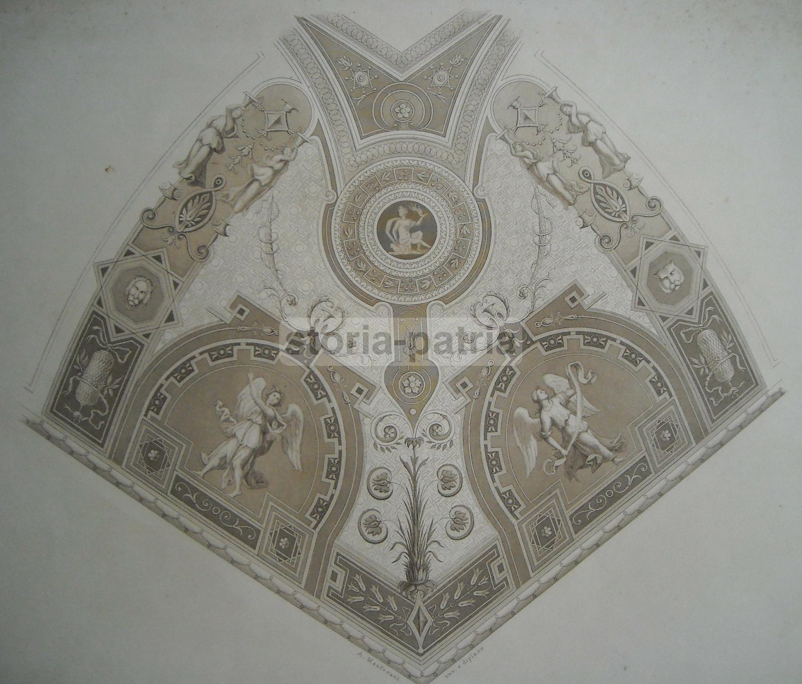 Arte, Allegorie, Mitologia, Antica Decorazione Murale, Artista Mantovani, Incisione immagine 3
