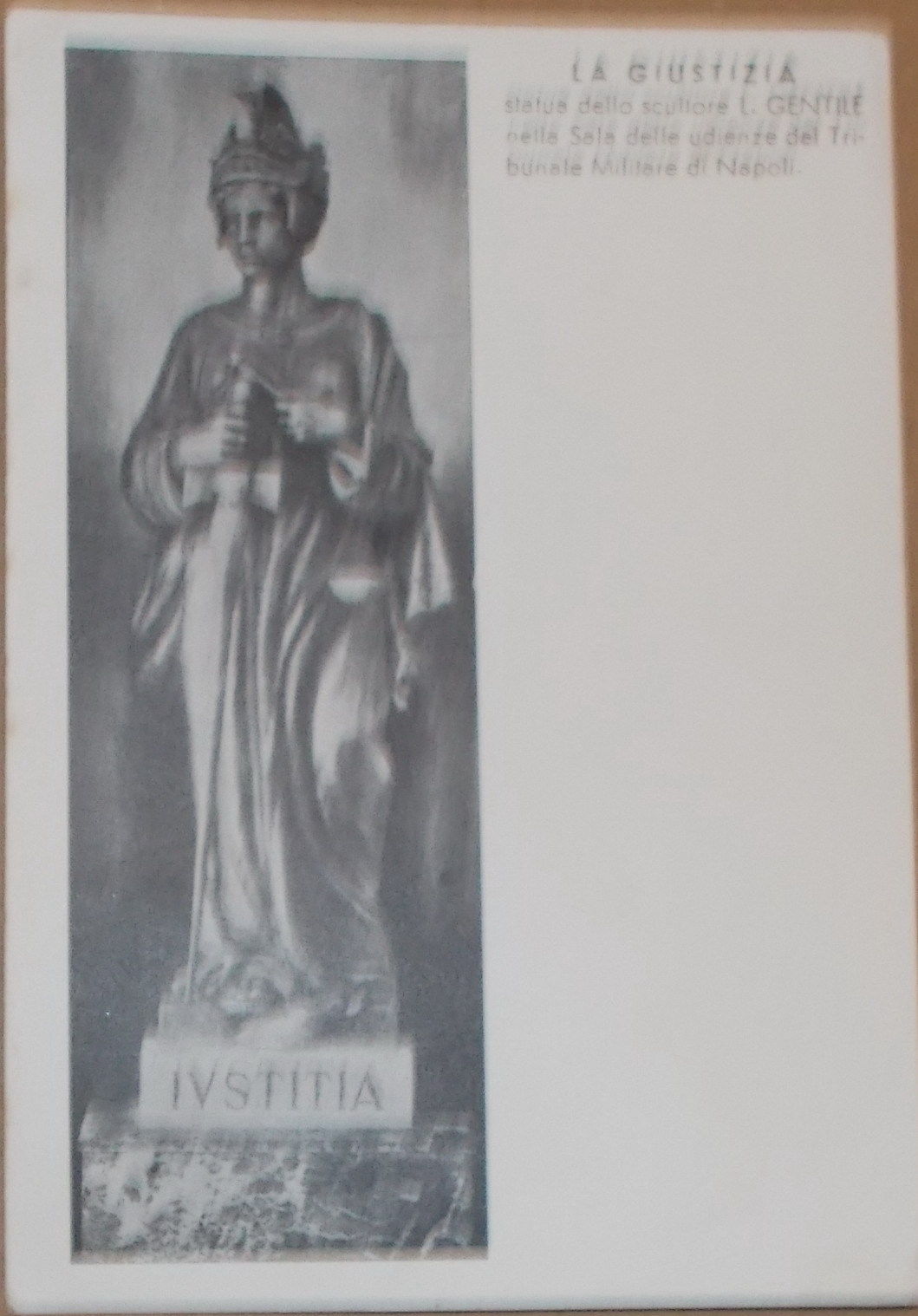 Arte, Scultura, Scultore Gentile, Napoli, Allegoria Della Giustizia, Cartolina, 1957 immagine 1