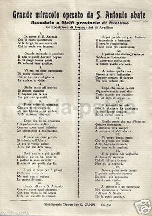 Basilicata, Melfi, Umbria, Foligno, Miracolo Di S Antonio Abate, Formentini, Avellino immagine 1