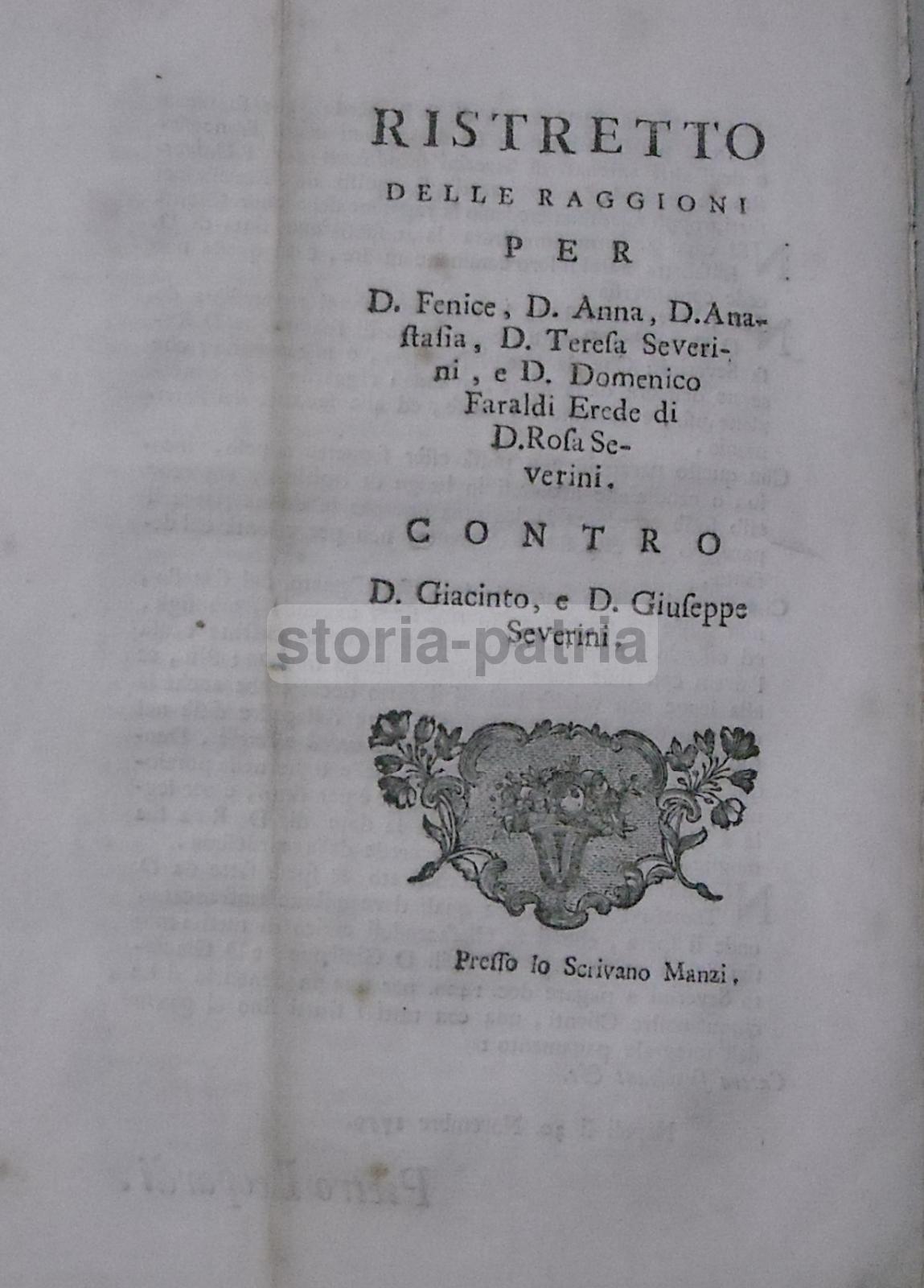 Calabria, Giuridica, Notariato, Severini, Faraldi, Leopardi, Rara Antica Allegazione immagine 1