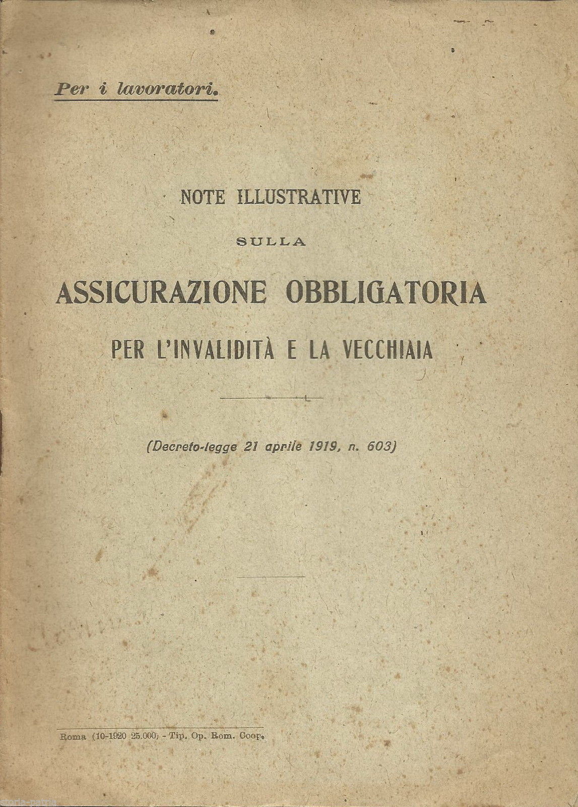 Economia, Previdenza, Assicurazioni, Invalidita, Vecchiaia, Decreto Legge 1919 immagine 1