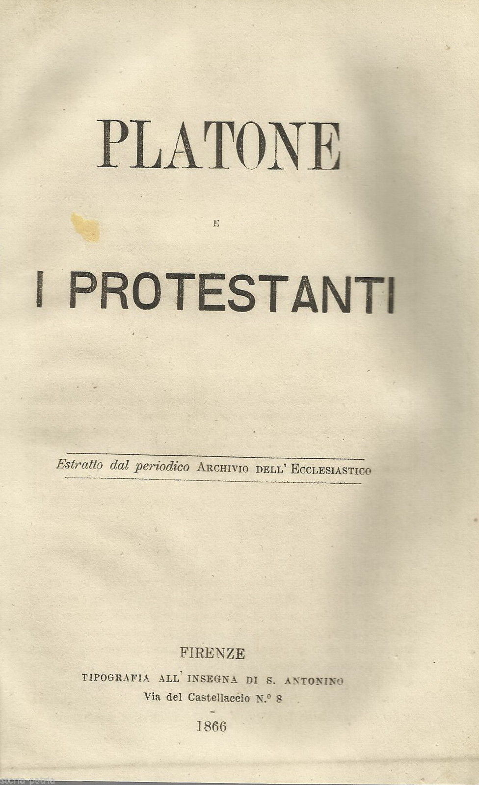 Filosofia, Teologia, Platone E I Protestanti, Chiesa, Buroni, Antica Edizione, 1866 immagine 1