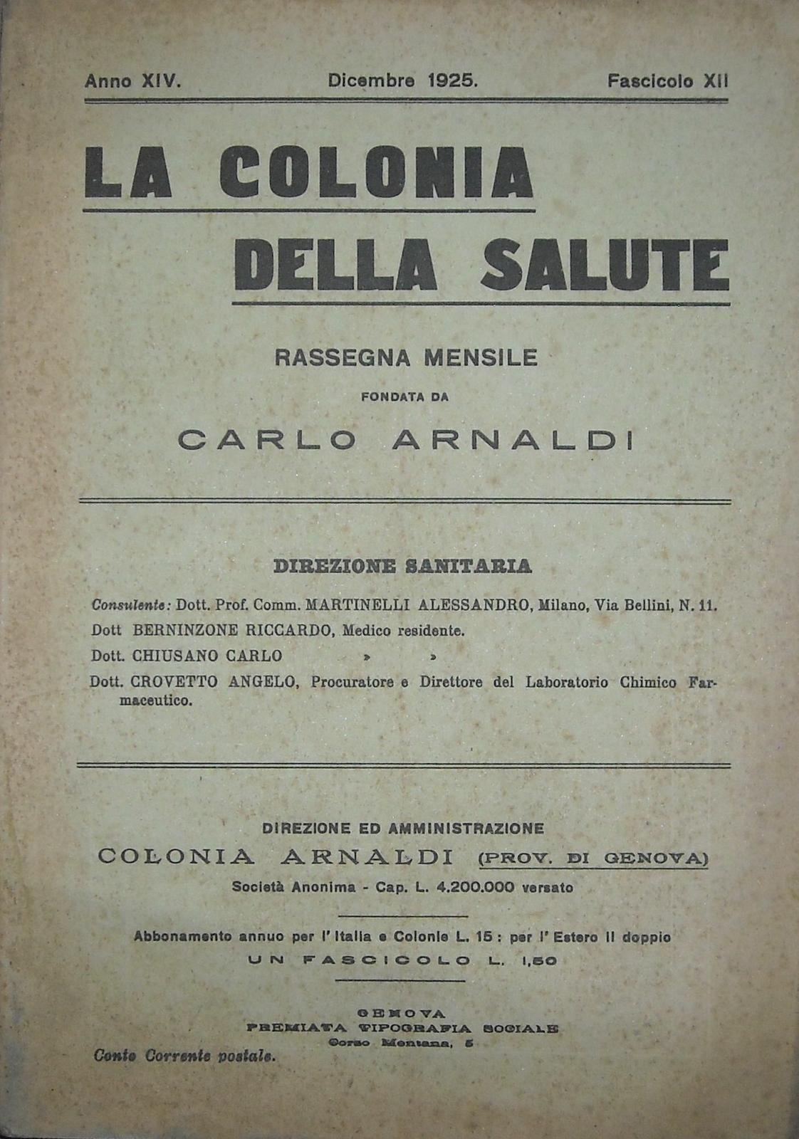 Liguria, Genova, Uscio, Medicina, Igiene, Salute, Colonia Arnaldi, Cucina, Terapie, 1925 immagine 1