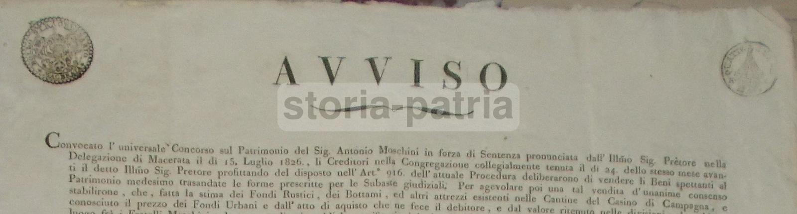 Macerata, Montemilone, Geometra Luciani, Vendita Moschini, Tartufari, Ramaccioni, 1826 immagine 1