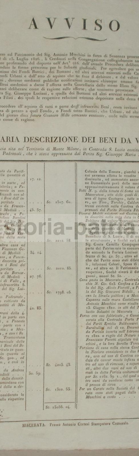 Macerata, Montemilone, Geometra Luciani, Vendita Moschini, Tartufari, Ramaccioni, 1826 immagine 2