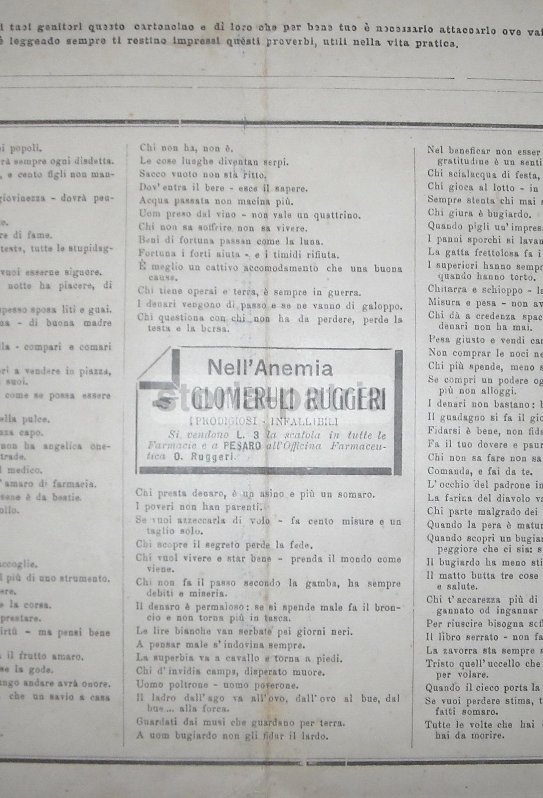 Marche, Pesaro, Ruggeri, Pubblicitaria Farmaceutica, Cartello Per Latrine, Proverbi immagine 2