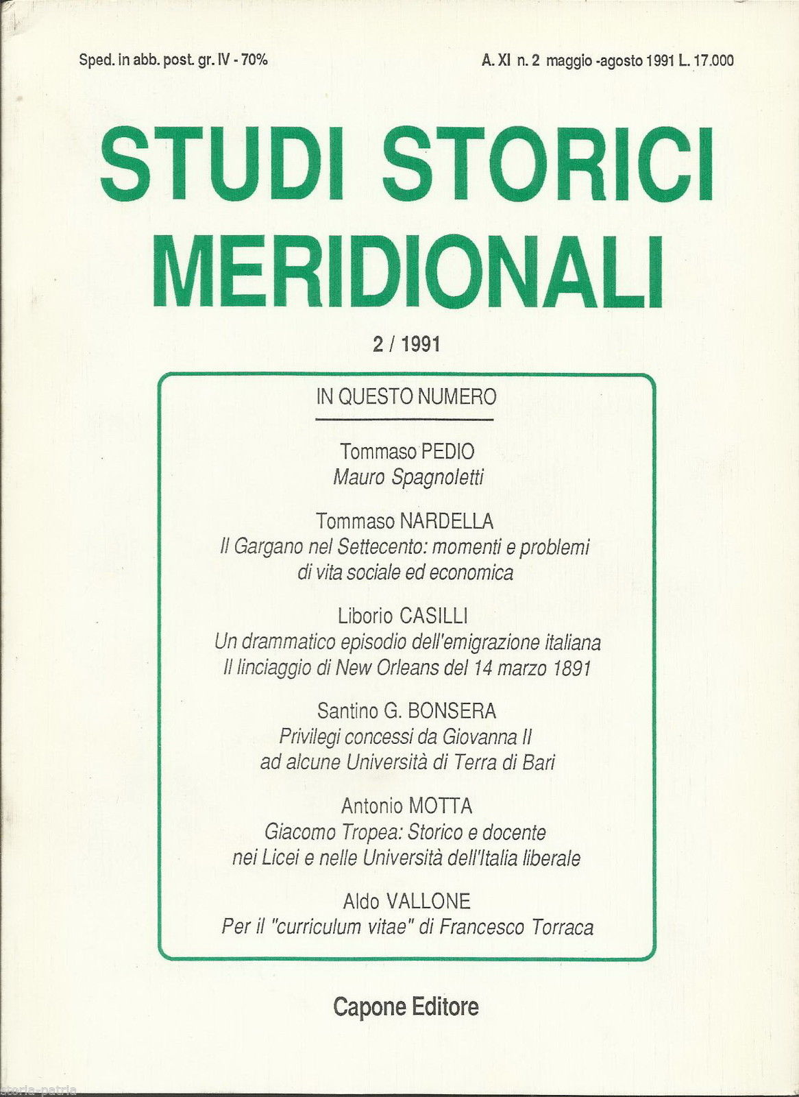 Meridione, Basilicata, Puglia, Spagnoletti, Gargano, Emigrazione, Bari, Tropea, Torraca immagine 1