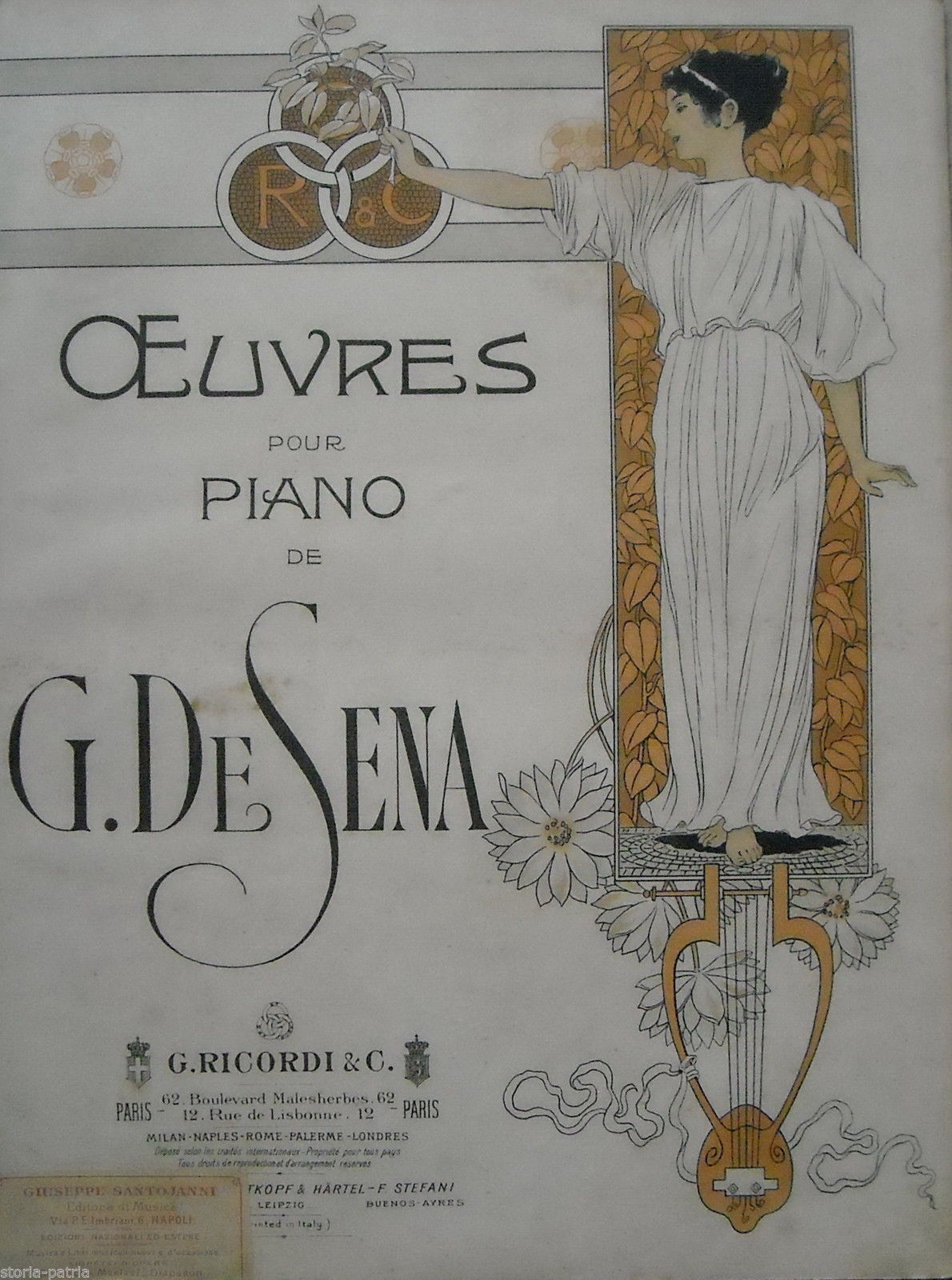 Musica, Antico Spartito, Gennaro De Sena, Parfum Ancien, G B Germani, Ricordi Ediz immagine 1