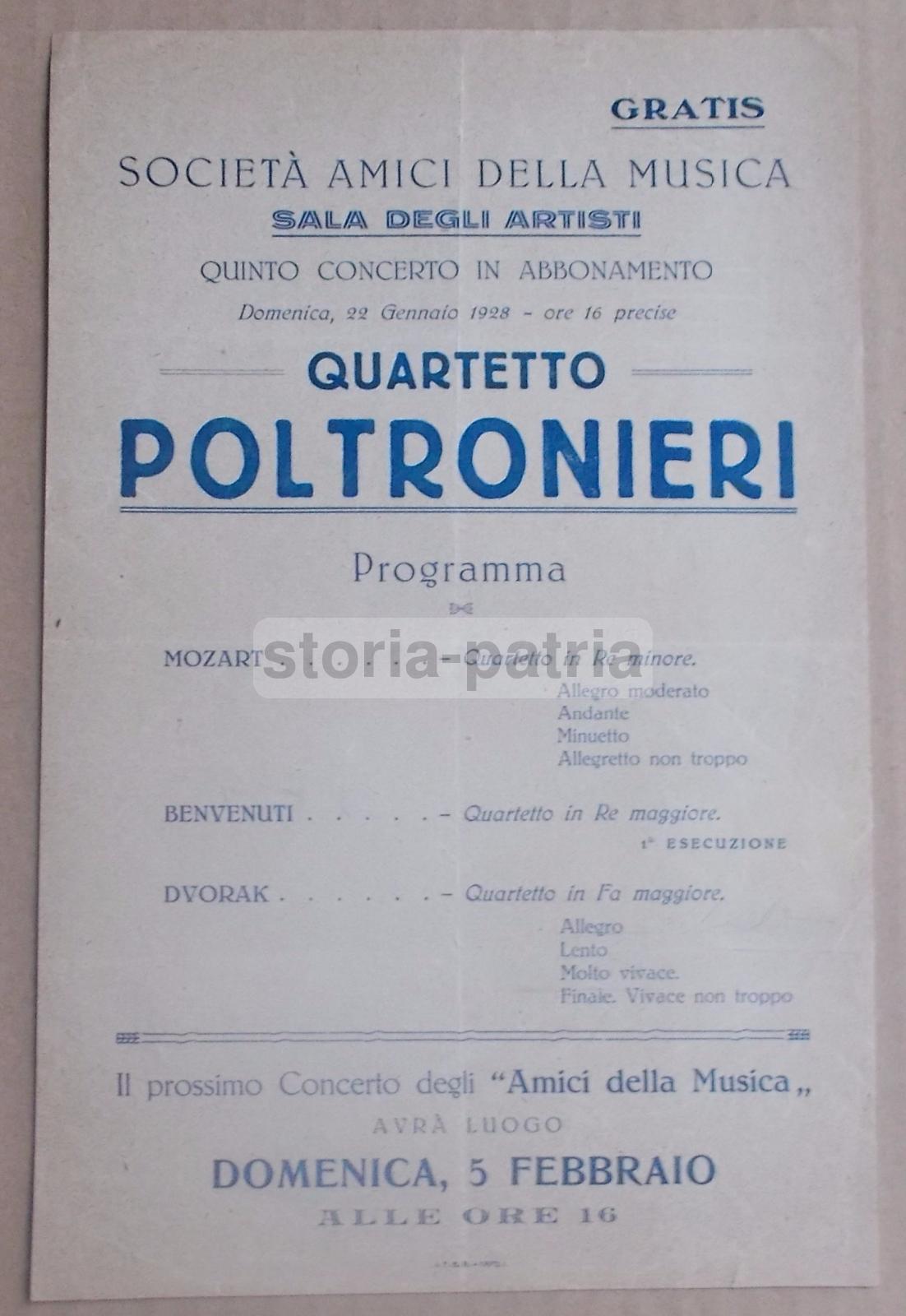Musica, Concerto Napoletano, Napoli, Quartetto Poltronieri, Mozart, Benvenuti, Dvorak immagine 1