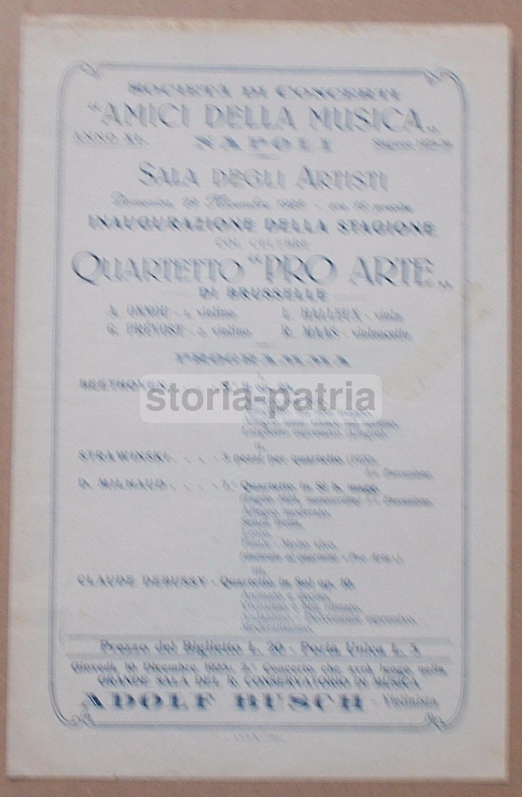 Napoli, Musica, Concerti, Quartetto Pro Arte, Onnou Prevost Halleux Maas, Volantino immagine 1