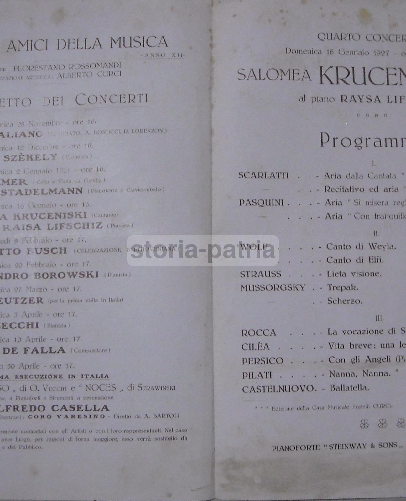 Napoli, Musica, Concerto, Cantante Salomea Kruceniski, Raysa Lifschiz, Borowski immagine 3