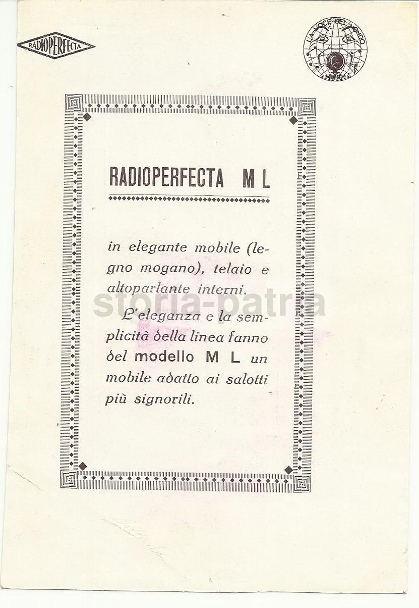 Radiofonia, Radiotecnica, Antico Apparecchio Radiofonico, Radioperfecta, Pubblicita immagine 1