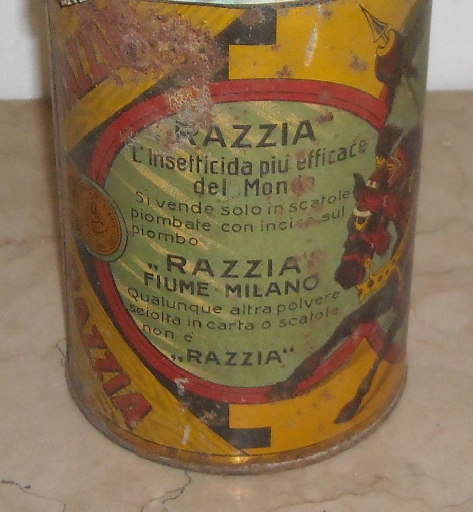 Raro Antico Barattolo In Latta, Insetticida Razzia, Neumann, Fiume, Milano, Araldica immagine 3