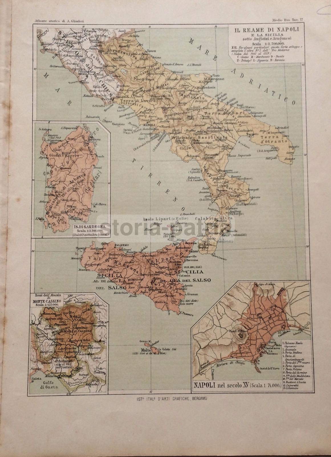 Regno Di Napoli, Sicilia, Sardegna, Puglia, Montecassino, Angioini, Aragonesi, Mappa immagine 1