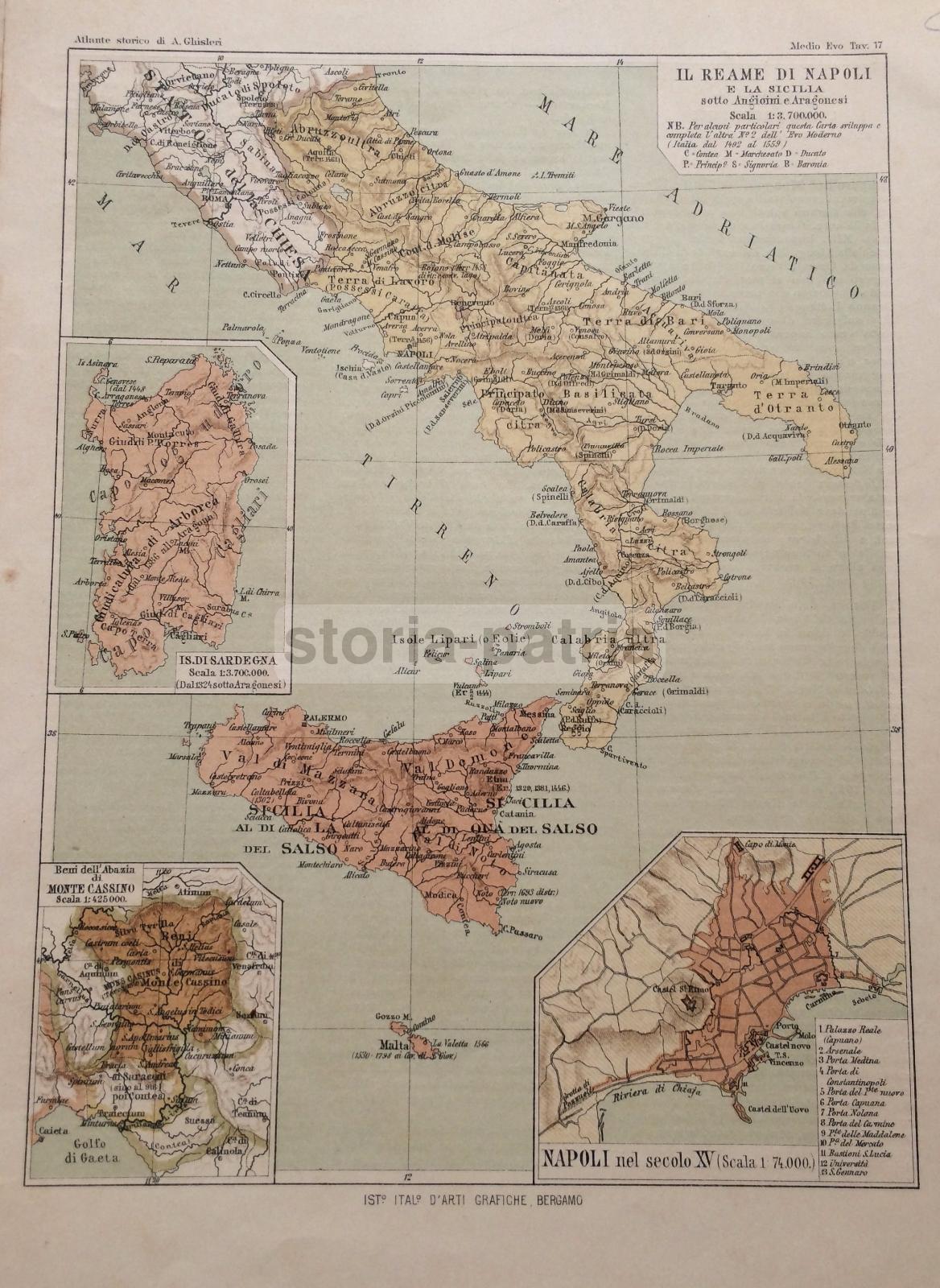 Regno Di Napoli, Sicilia, Sardegna, Puglia, Montecassino, Angioini, Aragonesi, Mappa immagine 2