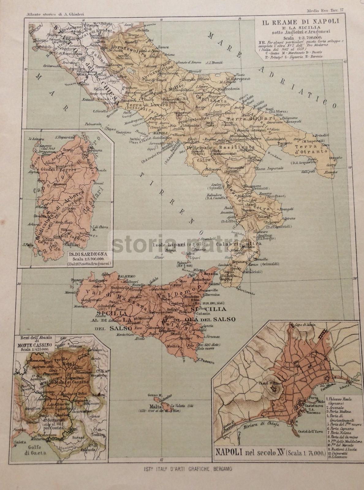 Regno Di Napoli, Sicilia, Sardegna, Puglia, Montecassino, Angioini, Aragonesi, Mappa immagine 7