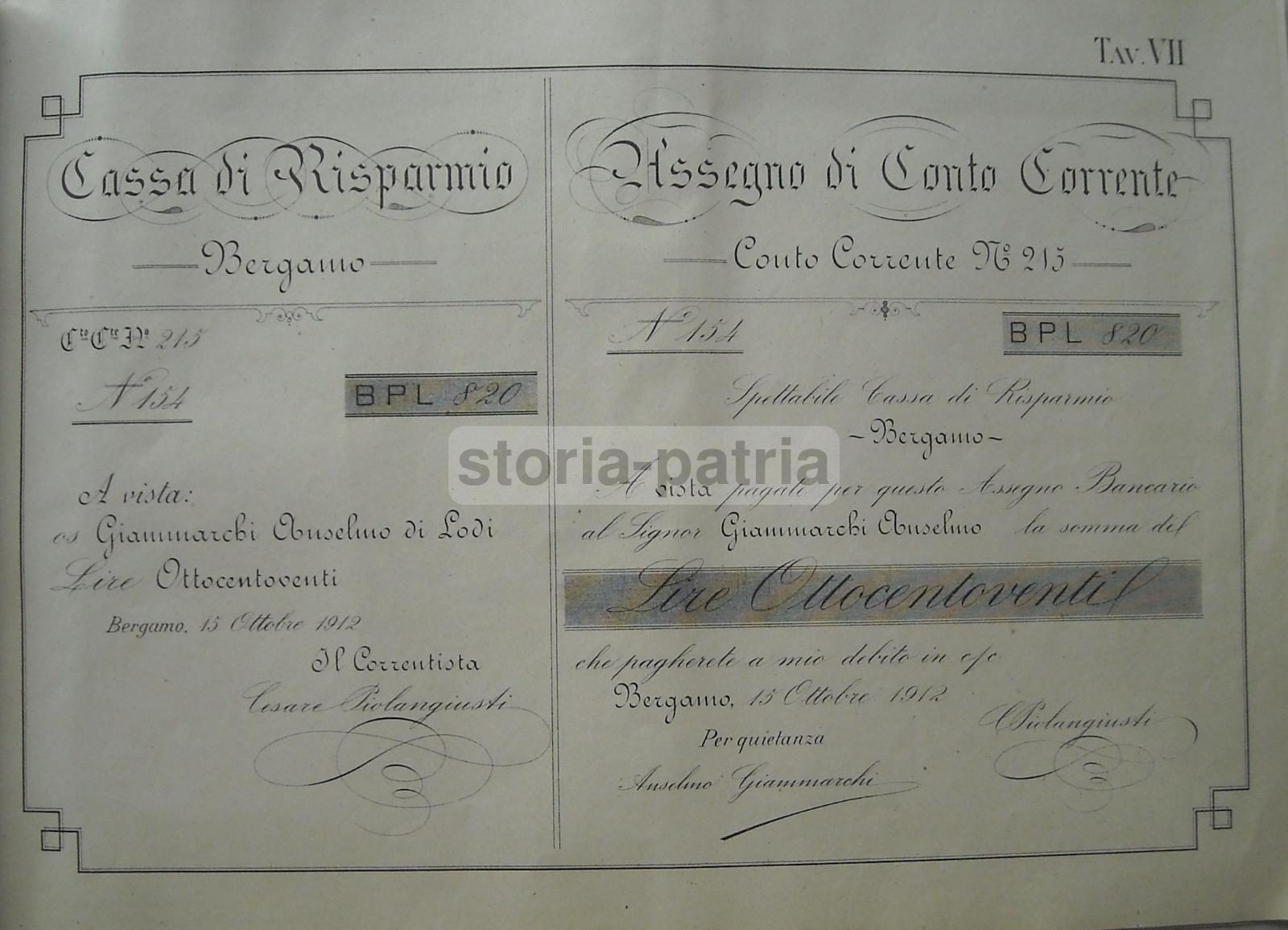 Scrittura, Calligrafia, Economia, Banche, Bergamo, Cassa Di Risparmio, Piolangiusti immagine 1