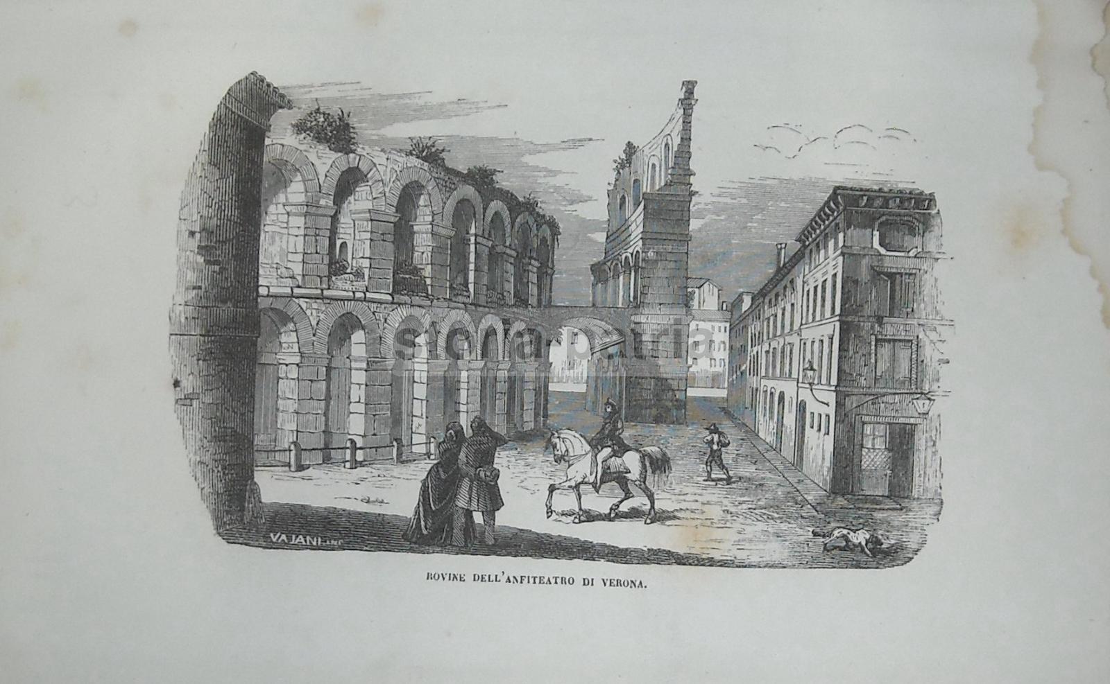 Teatro, Anfiteatro, Spettacoli, Antiche Rovine, Animata Veduta Di Verona, Stampa, 800 immagine 1