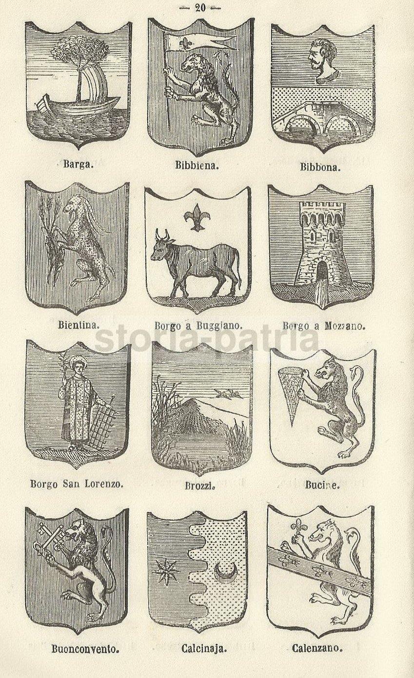 Toscana, Araldica, Stemmi Araldici Municipali, Allegorie, Bibbiena, Orbetello, Asciano immagine 1