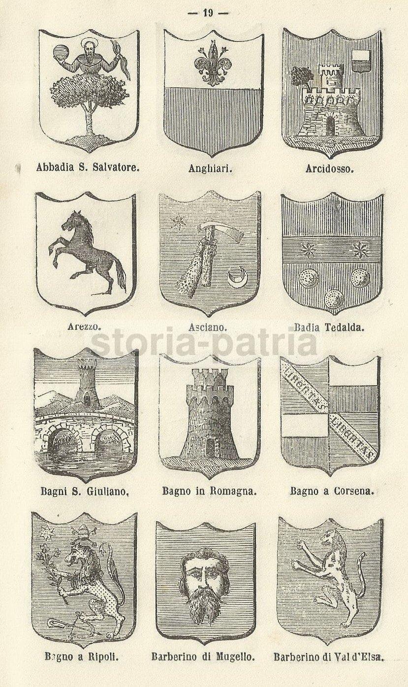 Toscana, Araldica, Stemmi Araldici Municipali, Allegorie, Bibbiena, Orbetello, Asciano immagine 5
