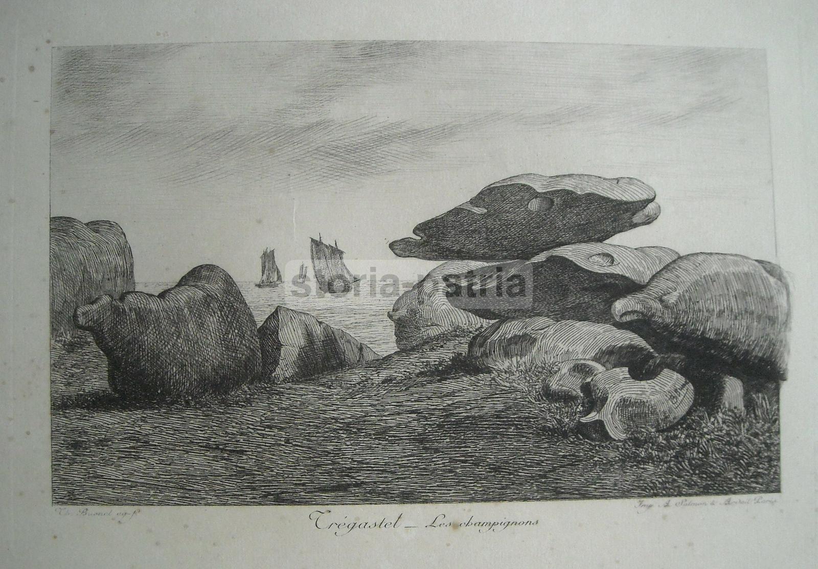 Tregastel, Champignons, Antica Suggestiva Incisione, Artista Busnel, Salmon Ardail immagine 2