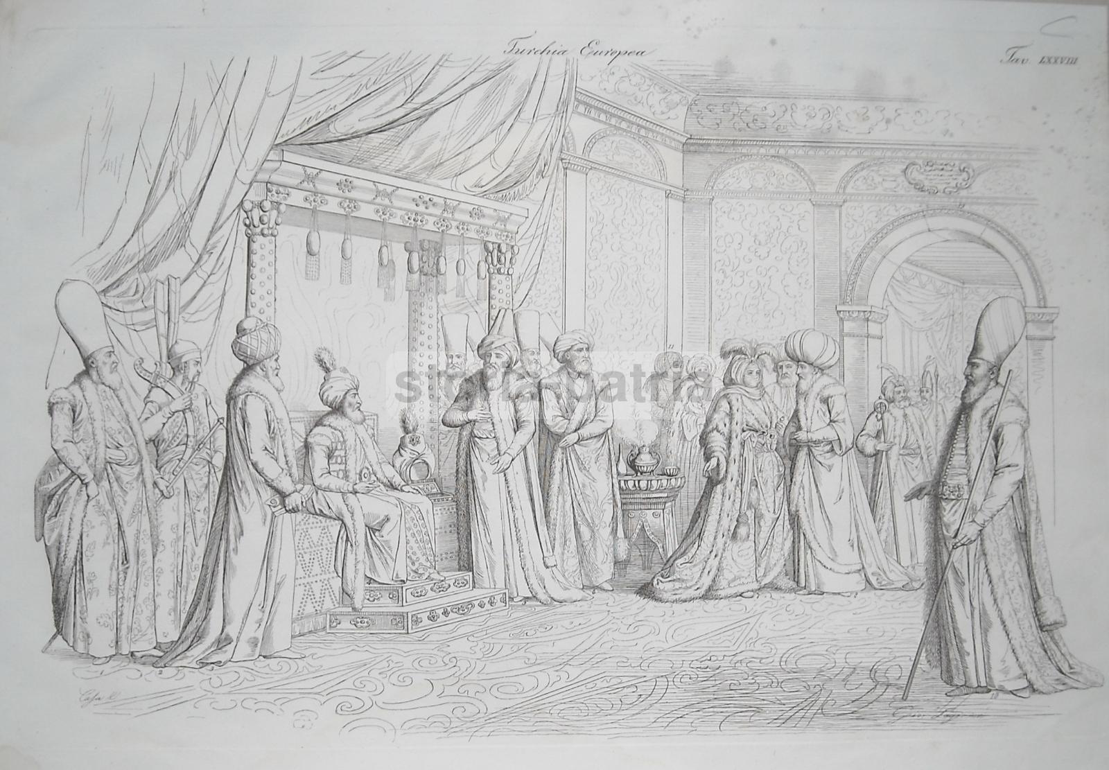 Turchia Europea, Nobili Personaggi, Costumi d'Epoca, Bella Animata Veduta, Lago, 800 immagine 1