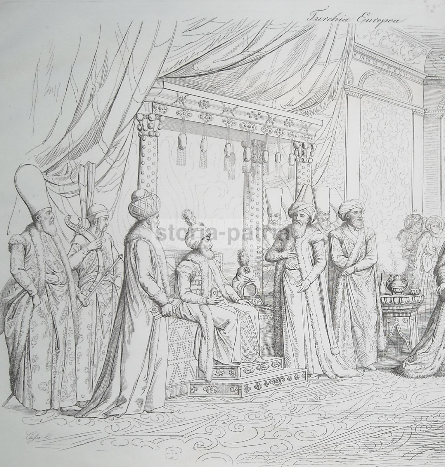 Turchia Europea, Nobili Personaggi, Costumi d'Epoca, Bella Animata Veduta, Lago, 800 immagine 2