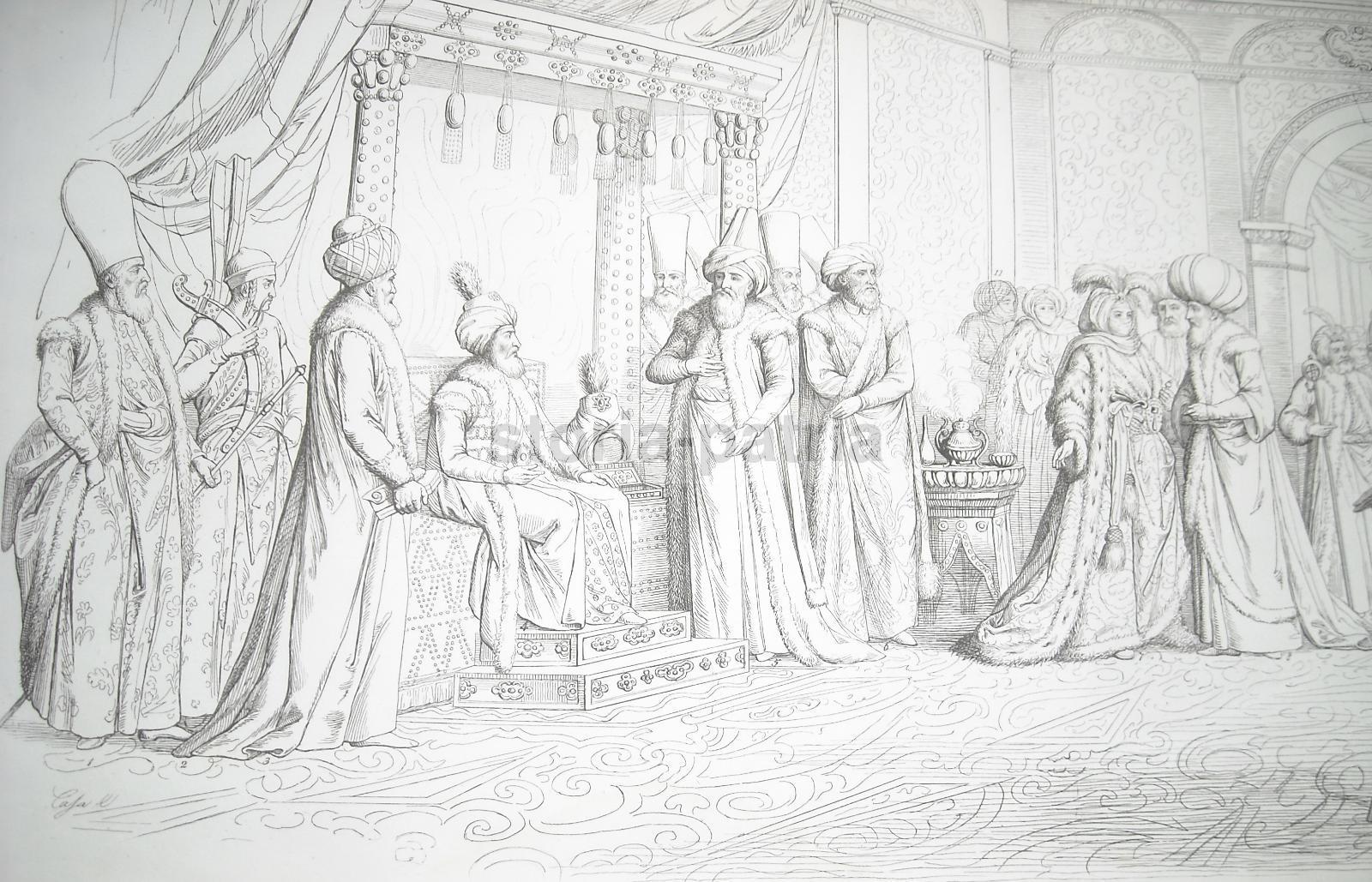 Turchia Europea, Nobili Personaggi, Costumi d'Epoca, Bella Animata Veduta, Lago, 800 immagine 4