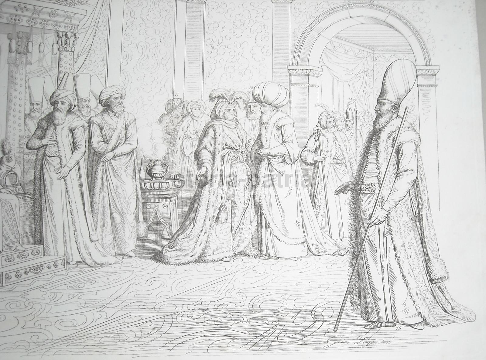 Turchia Europea, Nobili Personaggi, Costumi d'Epoca, Bella Animata Veduta, Lago, 800 immagine 5